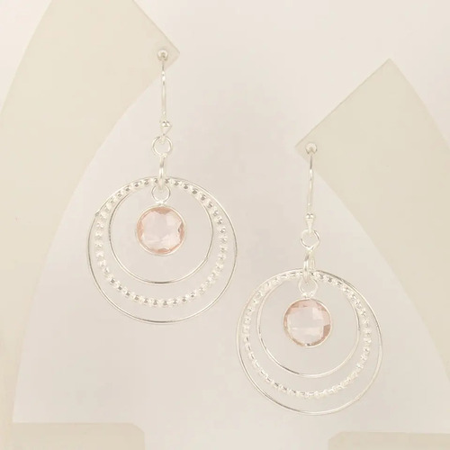 925 Sterling Silver Attractive Rose Quartz Round Gemstone chandelier Earrings