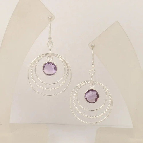 925 Sterling Silver Attractive Amethyst Round Gemstone chandelier Earrings