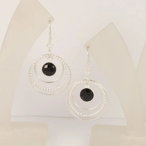 925 Sterling Silver Attractive Black Onyx Round Gemstone chandelier Earrings