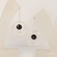 925 Sterling Silver Attractive Black Onyx Round Gemstone Chandelier Earrings Gender: Women