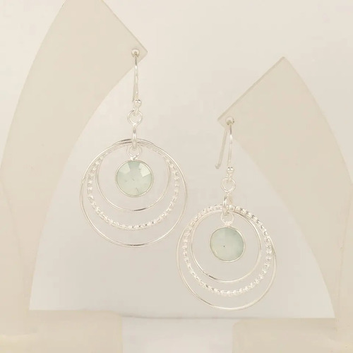 925 Sterling Silver Attractive Aqua Chalcedony Round Gemstone chandelier Earrings