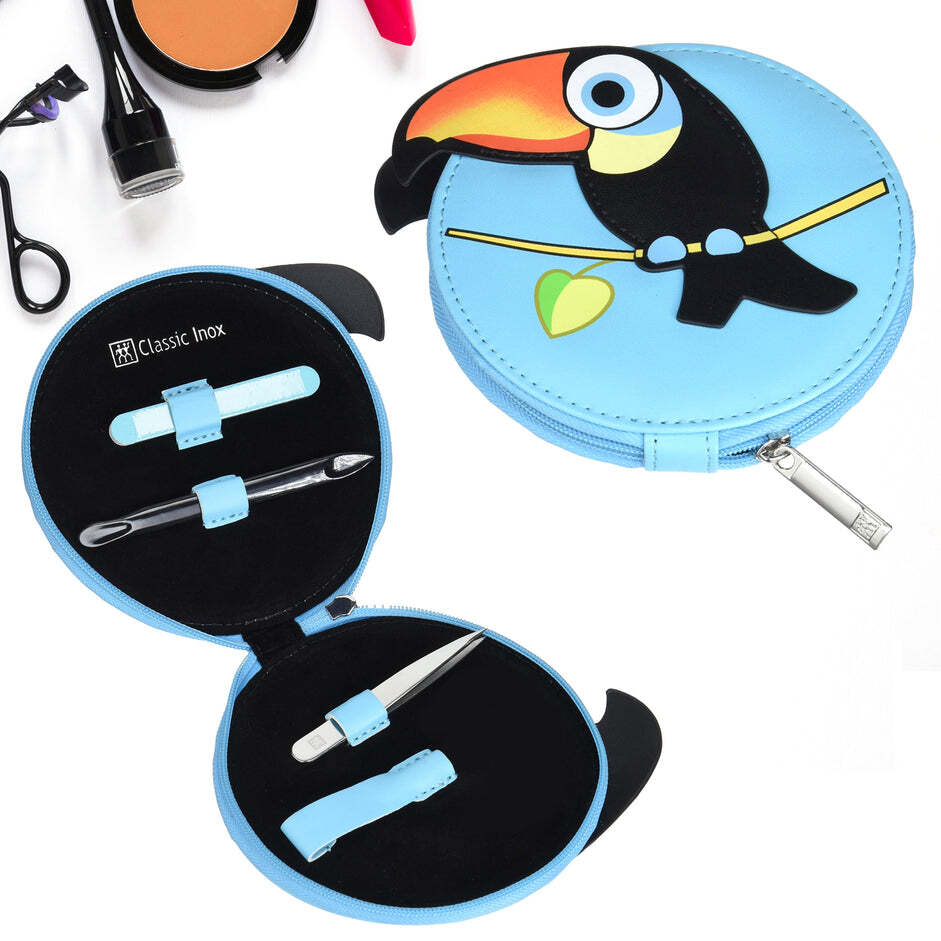 MANICURE SET 4-PIECE FOR CHILDREN BABY PEDICURE HANDS FEET TRAVEL LEATHER-LOOK MONKEY (6474)