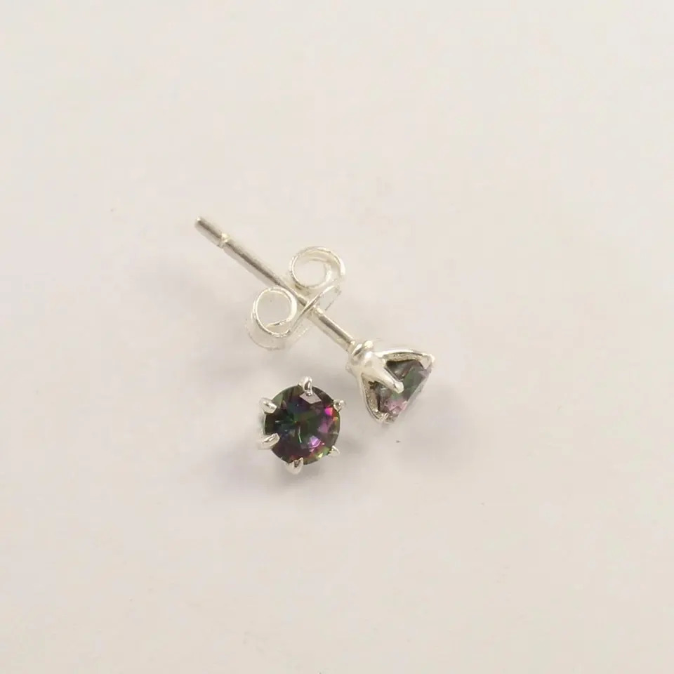 925 Sterling Silver Unique Multi Color Mystic Quartz Stud Earrings