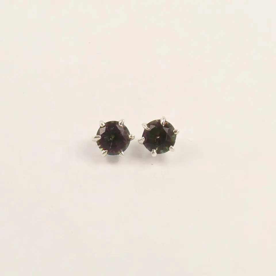 925 Sterling Silver Unique Multi Color Mystic Quartz Stud Earrings