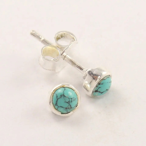 925 Sterling Silver Unique Turquoise Round Stone Stud Earrings