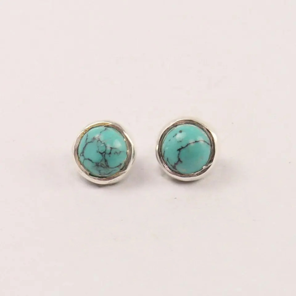 925 Sterling Silver Unique Turquoise Round Stone Stud Earrings