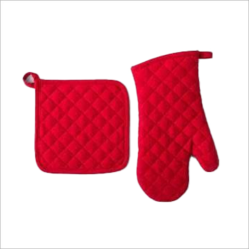 Oven Gloves - Cotton Blend, Fingerless Style, Red Checked Design | Ideal for Daily Kitchen Use, Household Versatility