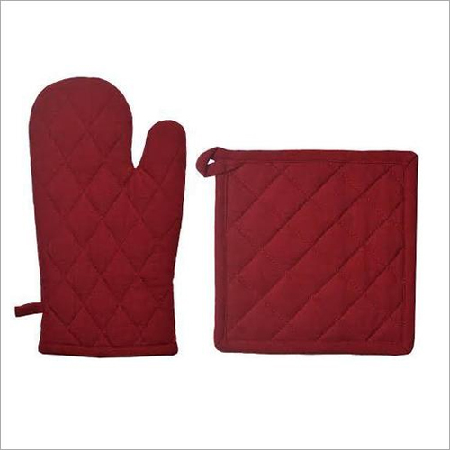 Kitchen Mittens - Cotton Construction, Fingerless Design | Dark Red Checked Pattern for Daily Kitchen Use