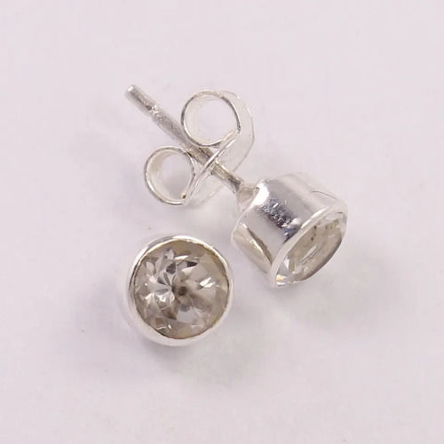 925 Sterling Silver Attractive Crystal Quartz Stud Post Earrings