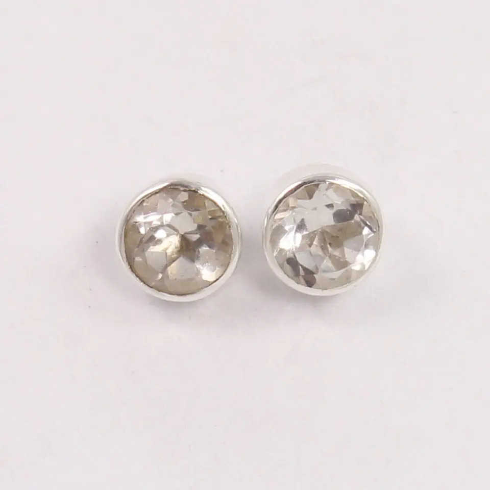 925 Sterling Silver Attractive Crystal Quartz Stud Post Earrings