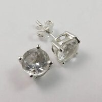 925 Sterling Silver Unique Cute Crystal Quartz Round Stone Stud Earrings