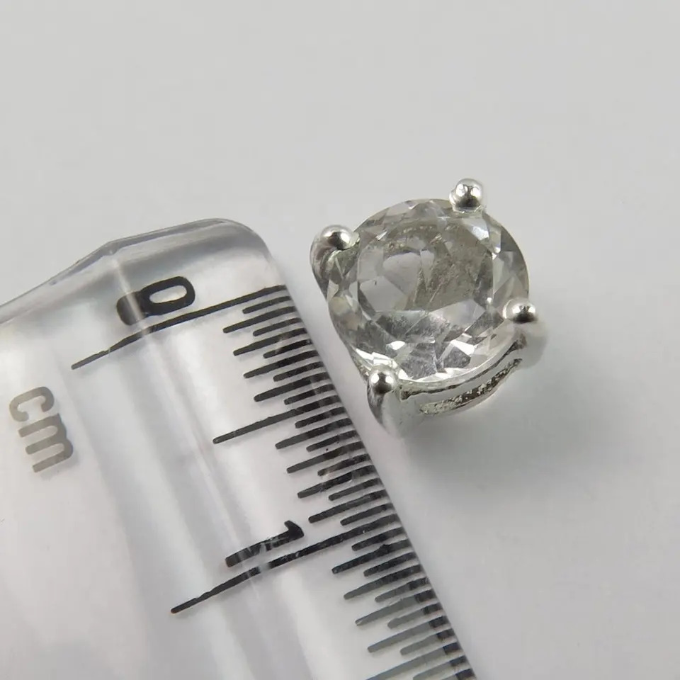 925 Sterling Silver Unique Cute Crystal Quartz Round Stone Stud Earrings