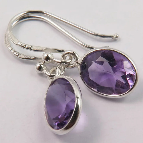 925 Sterling Silver Attractive Amethyst Oval Shape Earrings