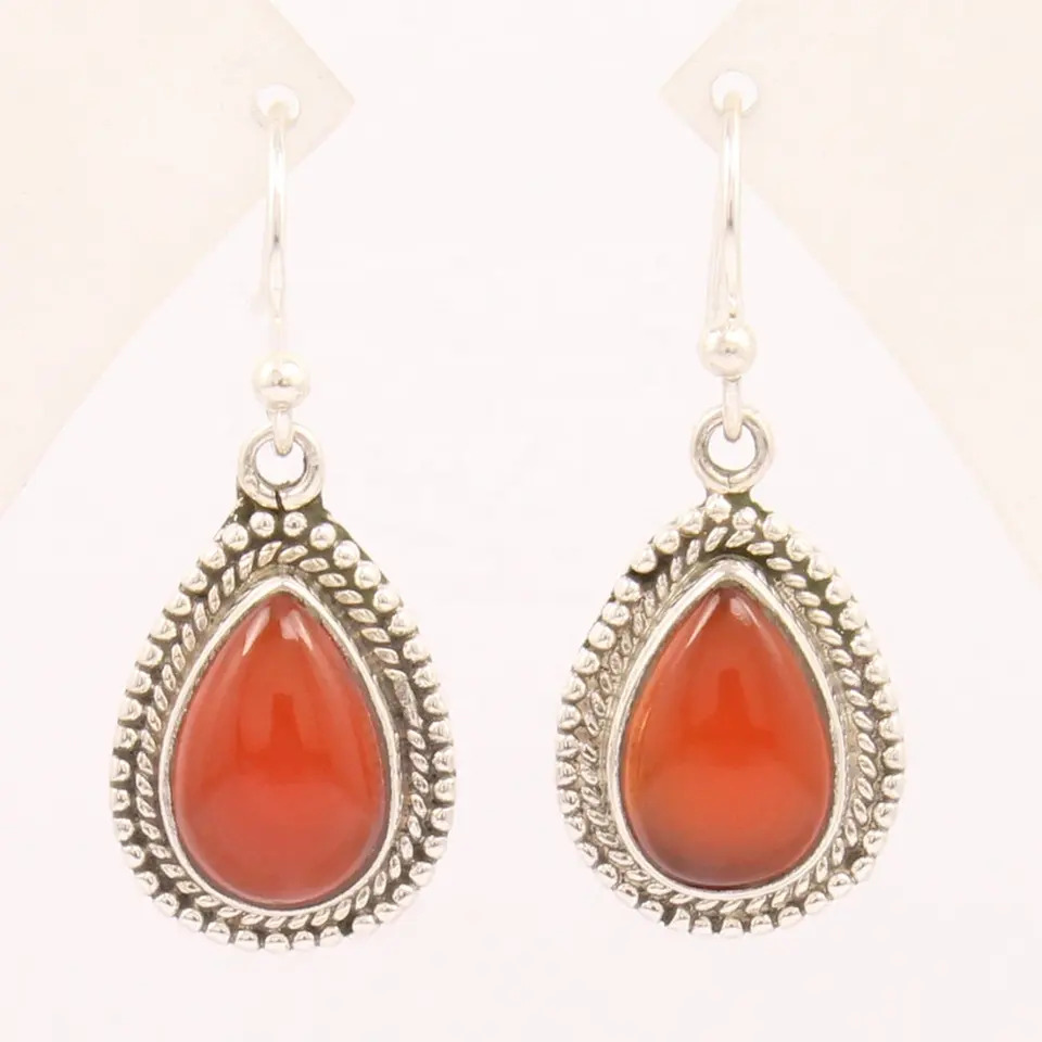 925 Sterling Silver Attractive Natural Carnelian Pear Gemstones Drop Earrings