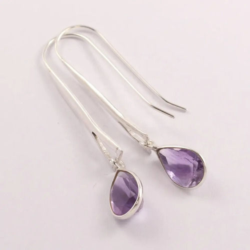 925 Sterling Silver Attractive Natural Amethyst Pear Shape Drop Earrings Gender: Women