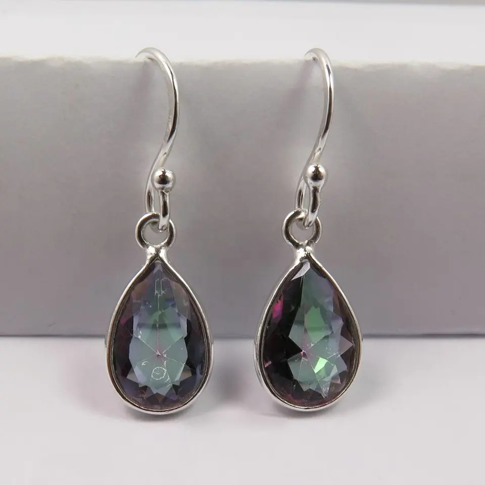 925 Sterling Silver Unique Natural Mystic Quartz Drop Earrings