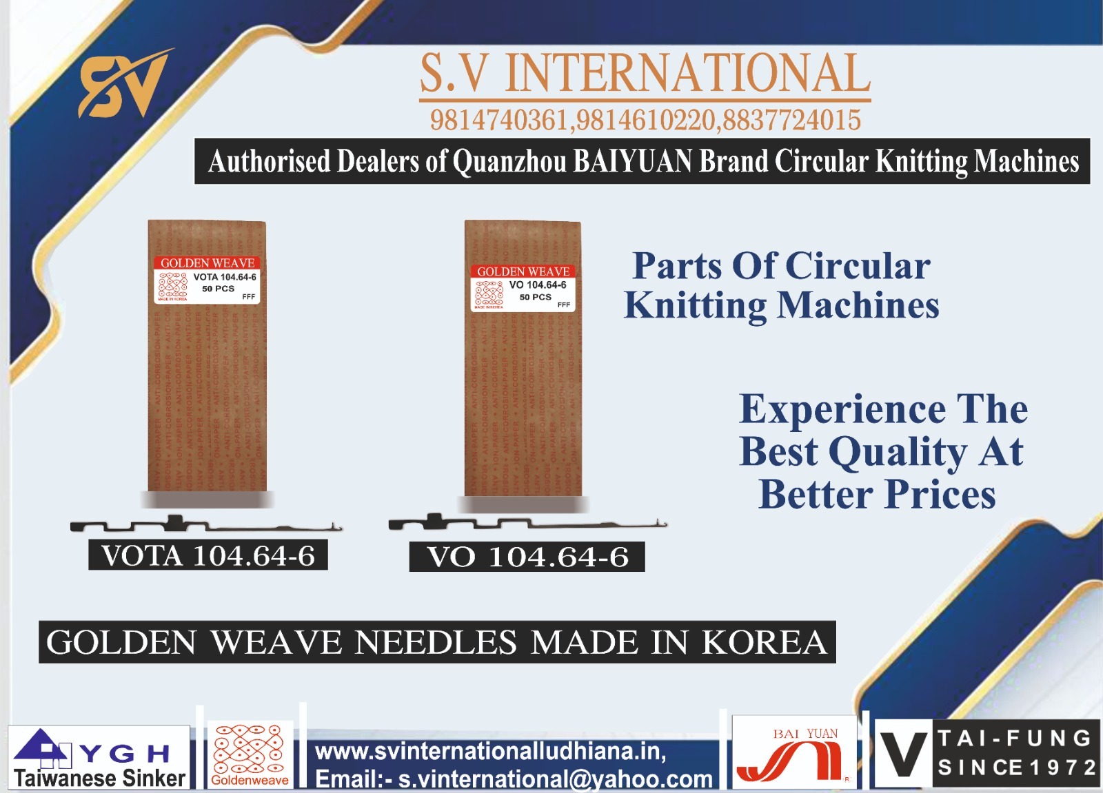 VOTA-VO 104.64 - 6- Golden Weave Brand Needles Made in Korea