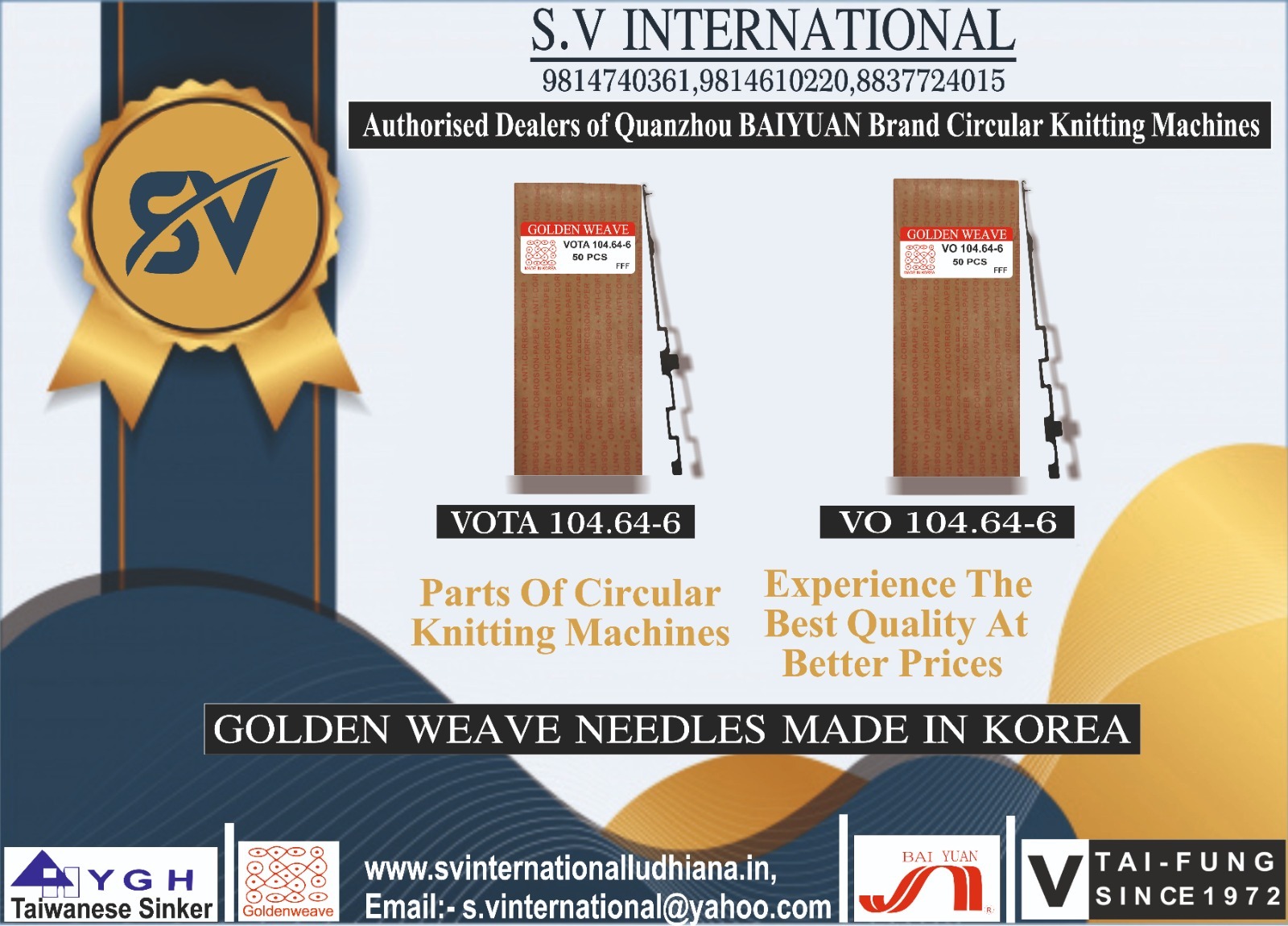 VOTA-VO 104.64 - 6- Golden Weave Brand Needles Made in Korea
