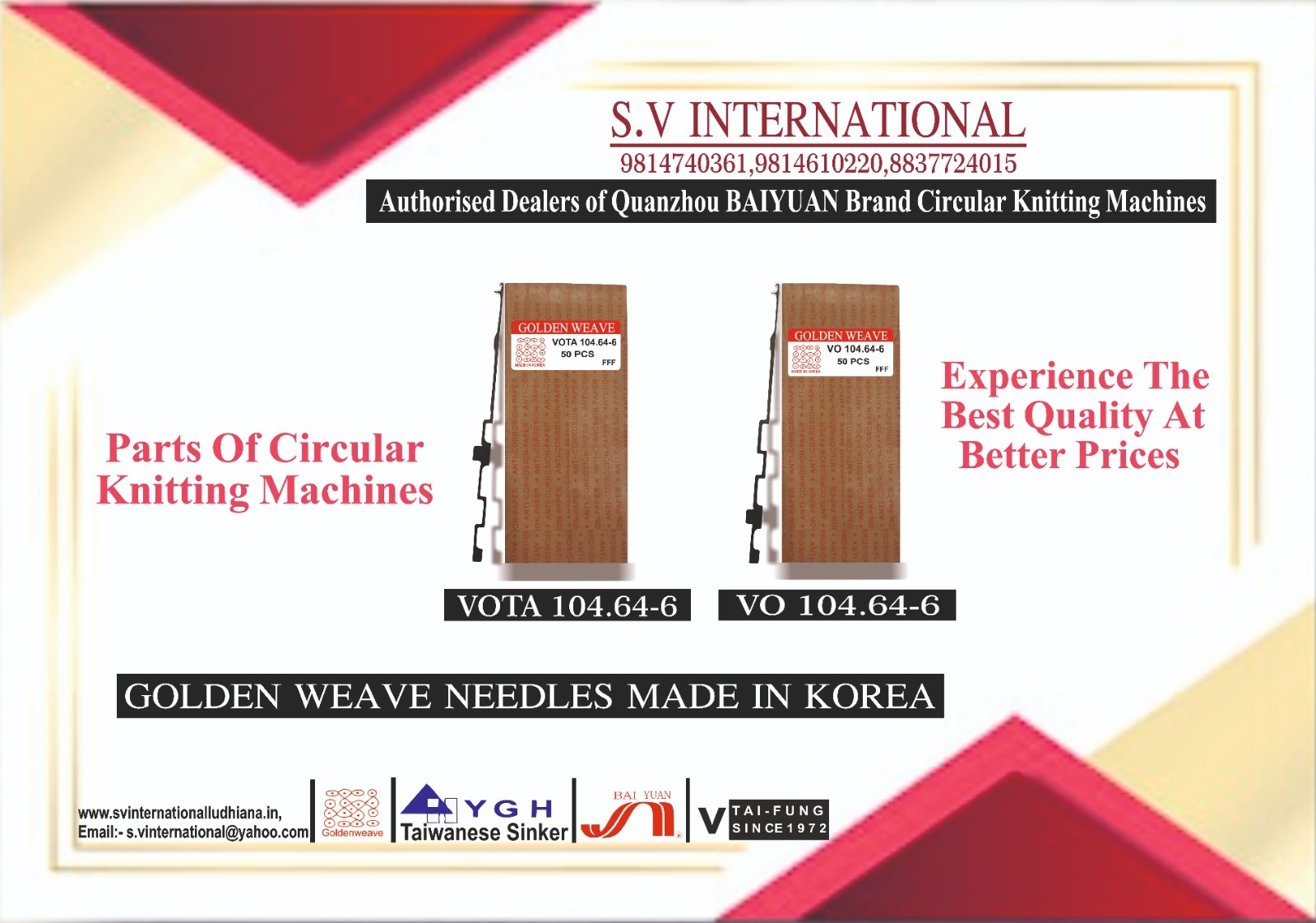 VOTA-VO 104.64 - 6- Golden Weave Brand Needles Made in Korea