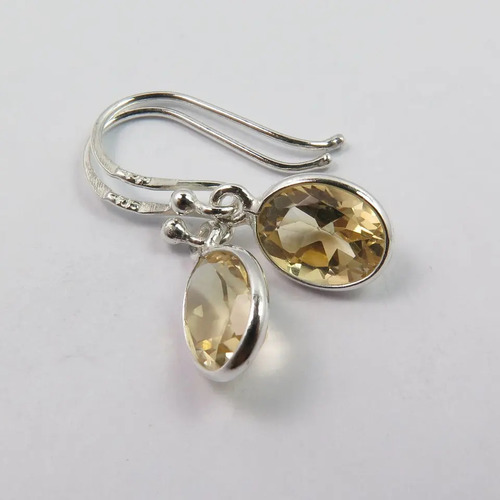 925 Sterling Silver Natural Citrine Oval Faceted Gemstone Earrings