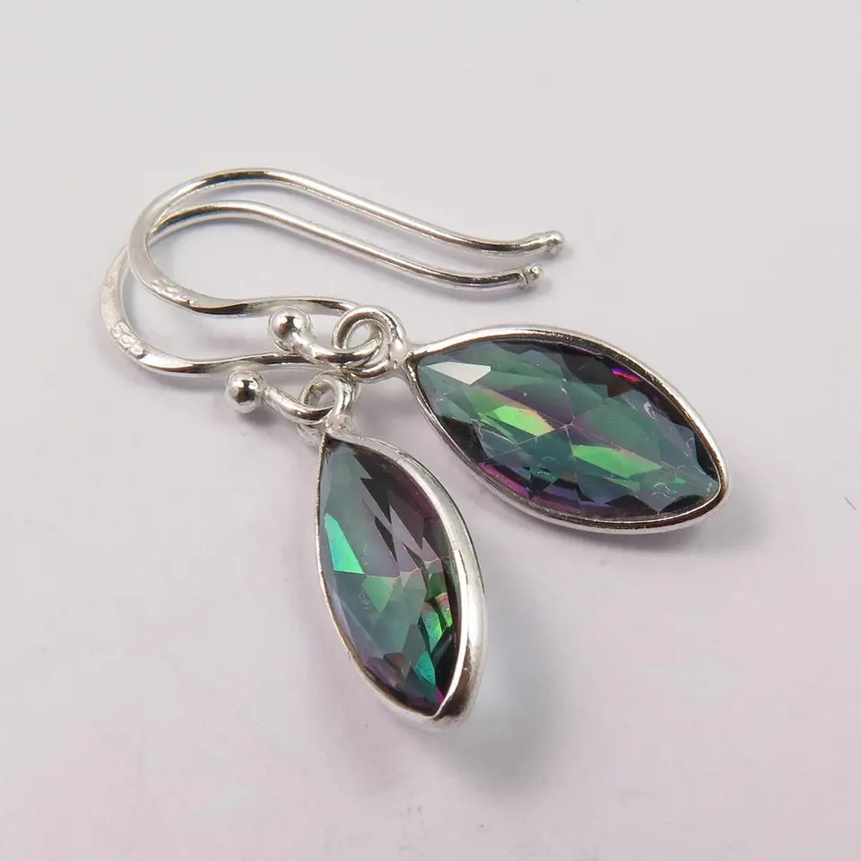 925 Sterling Silver Natural Mystic Quartz Simple Design Earrings