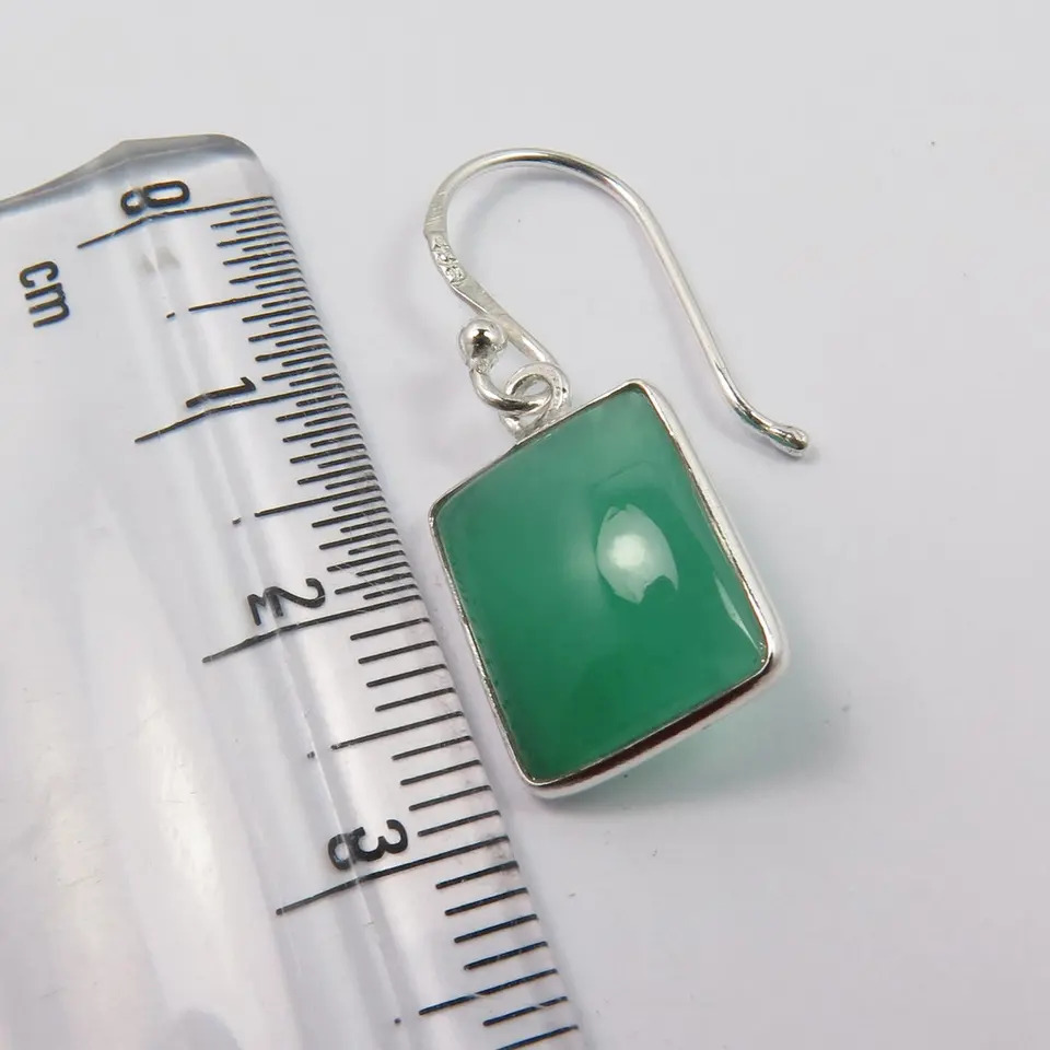 925 Sterling Silver Attractive Natural Green Onyx Delicate Dangle Earrings