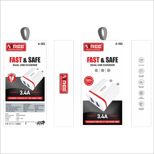 A352 A3REE Dual USB Fast Charger - Plastic Body, White Color | Flip Design, AMOLED Display, Android Compatibility