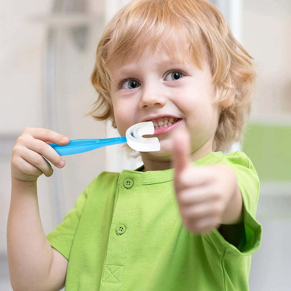 U SHAPED TOOTHBRUSH FOR KIDS 2 6 YEARS KIDS BABY INFANT TOOTHBRUSH FOOD GRADE ULTRA SOFT SILICONE BRUSH HEAD (4002)