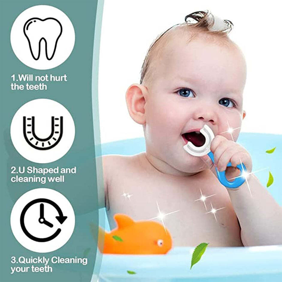 U SHAPED TOOTHBRUSH FOR KIDS 2 6 YEARS KIDS BABY INFANT TOOTHBRUSH FOOD GRADE ULTRA SOFT SILICONE BRUSH HEAD (4002)