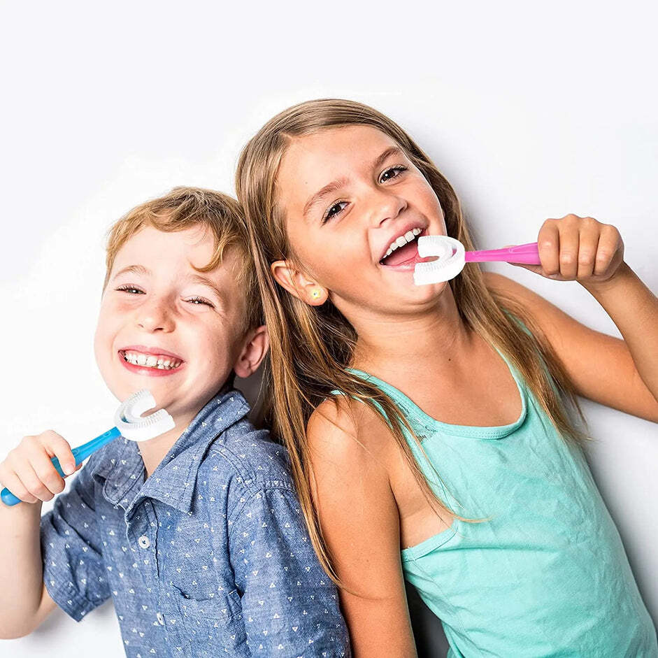 U-SHAPED TOOTHBRUSH FOR KIDS MANUAL WHITENING TOOTHBRUSH SILICONE BRUSH HEAD FOR KIDS CHILDREN INFANT TOOTHBRUSH FOR 2-6 YEARS (4003)