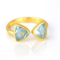 Blue Quartz Gemstone Triangle Shape Bezel Set Gold Vermeil Adjustable Ring