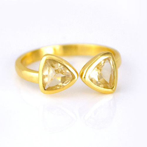 Citrine Gemstone Triangle Shape Bezel Set Gold Vermeil Adjustable Ring