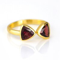 Garnet Quartz Gemstone Triangle Shape Bezel Set Gold Vermeil Adjustable Ring
