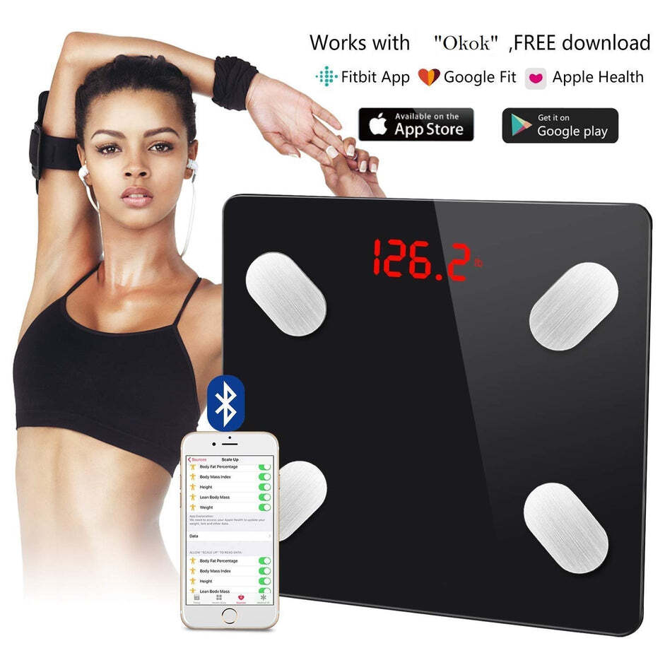BLUETOOTH BODY FAT SCALE DIGITAL SMART BODY WEIGHT SCALE IOS AND ANDROID APP TO MANAGE BODY WEIGHT BODY FAT WATER MUSCLE MASS BMI BMR BONE MASS AND VISCERAL FAT WITH BMI SCALE (6327)
