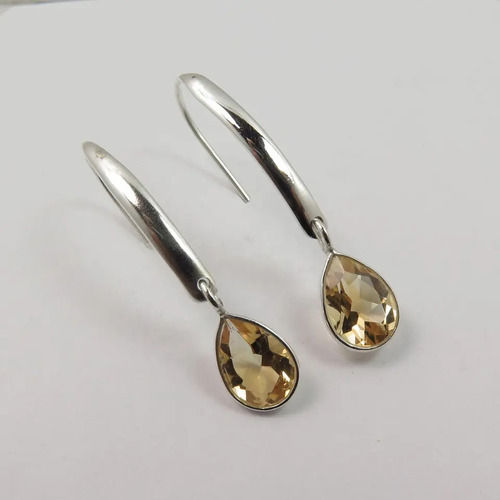 925 Sterling Silver Natural Citrine Pear Faceted Gemstone Earrings