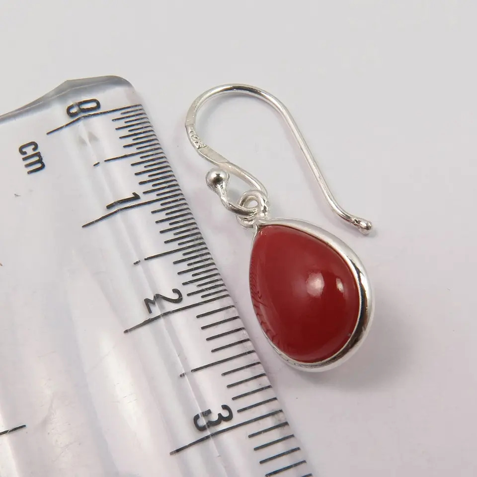 925 Sterling Silver Attractive Natural Carnelian Pear Cabochon Drop Earrings