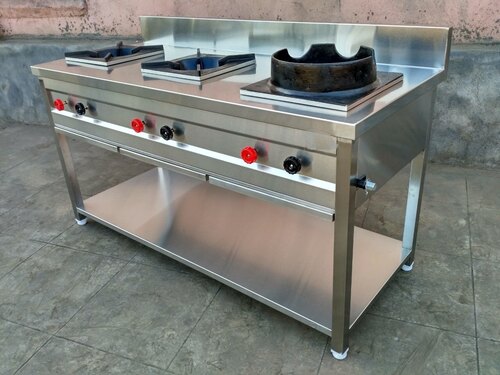 Stainless Steel 2 Indian 1 Chinese Gas Range