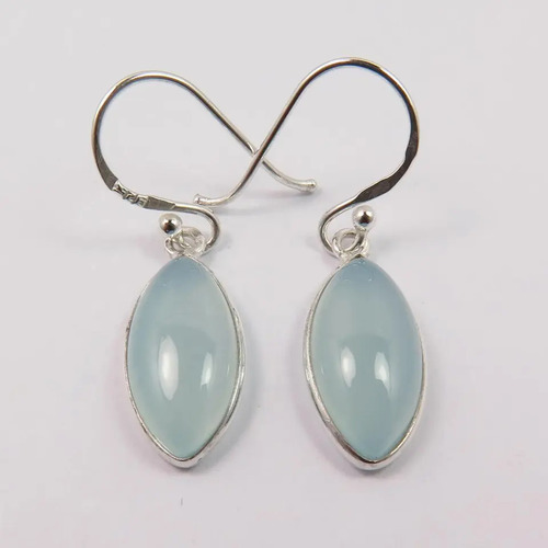 925 Sterling Silver Natural Chalcedony Marquise Cabochon Gemstone Earrings