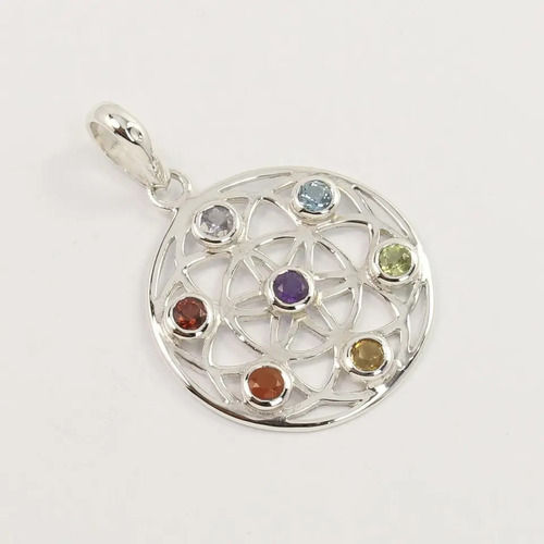 925 Sterling Silver Attractive Multi Stone Healing chakra Round pendant