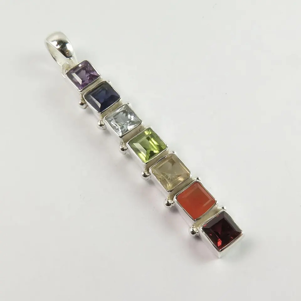 925 Sterling Silver Unique Genuine Meditation Healing 7 Chakra Pendant