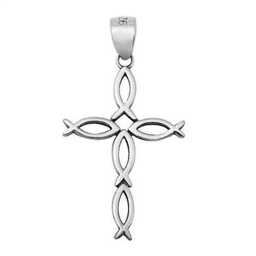 925 Sterling Silver Fish Design Holy Cross Pendant