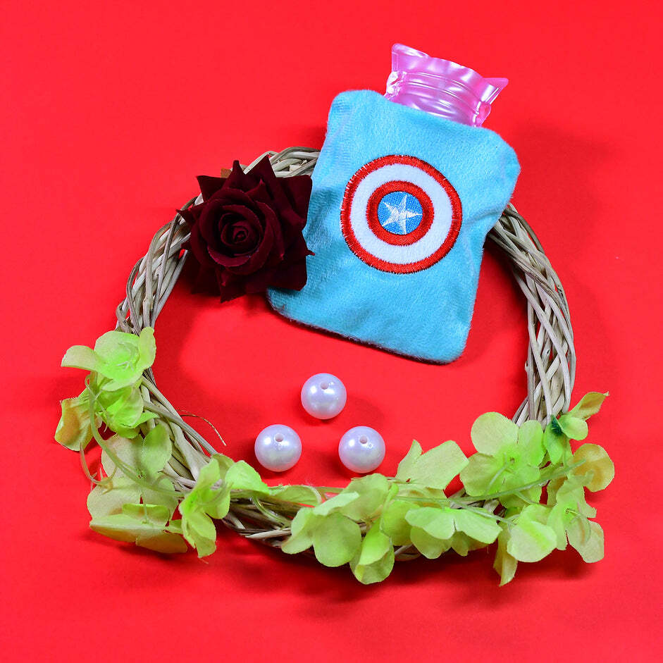CAPTAIN AMERICAS SHIELD SMALL HOT WATER BAG WITH COVER FOR PAIN RELIEF NECK SHOULDER PAIN AND HAND FEET WARMER MENSTRUAL CRAMPS (6517)