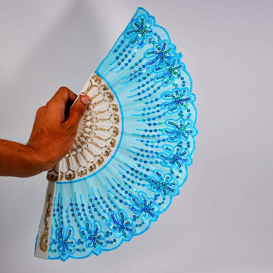 HAND FOLDING FAN CHINESE VINTAGE STYLE HANDHELD FAN WITH FABRIC SLEEVE (4930)
