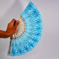 HAND FOLDING FAN CHINESE VINTAGE STYLE HANDHELD FAN WITH FABRIC SLEEVE (4930)