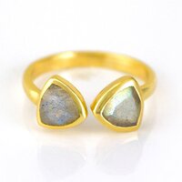 Labradorite Gemstone Triangle Shape Bezel Set Gold Vermeil Adjustable Ring
