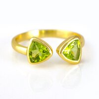 Peridot Quartz Gemstone Triangle Shape Bezel Set Gold Vermeil Adjustable Ring