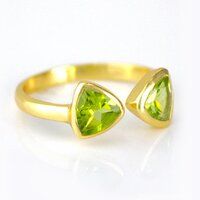 Peridot Quartz Gemstone Triangle Shape Bezel Set Gold Vermeil Adjustable Ring