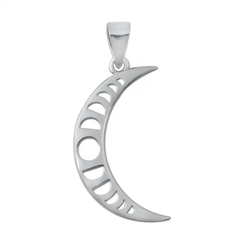 925 Sterling Silver Handmade Plain Silver Moon Stage Pendant