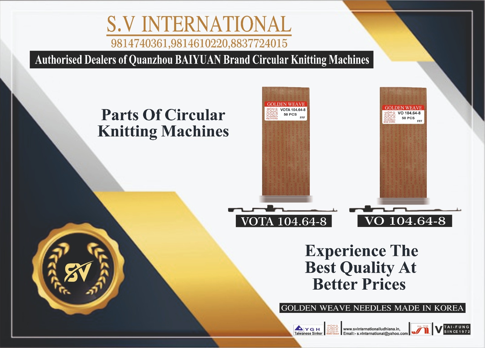 VOTA-VO- 104.64 - 8 Golden Weave Brand Needles Made in Korea