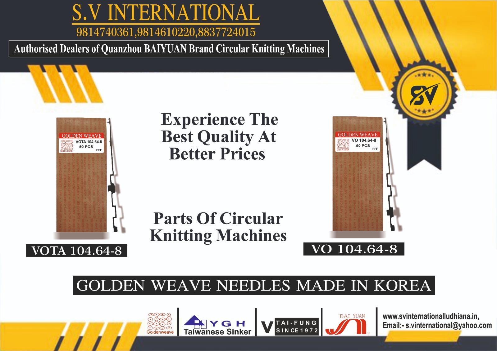 VOTA-VO- 104.64 - 8 Golden Weave Brand Needles Made in Korea
